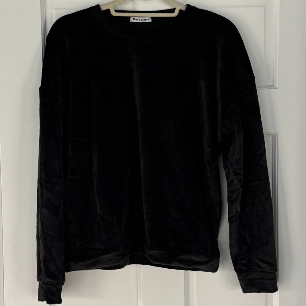 Theo & Spence Black Velour Long Sleeve Top Soft Velvet Feel Size M